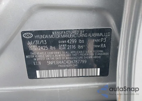 2013 Hyundai Sonata Gls from USA, damaged, VIN 5NPEB4AC4DH787799